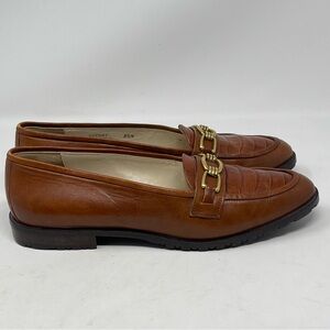 Bally Tiffany Shoes Womens 8.5 N Brown Leather Gold Accent Slip On Loafers Italy